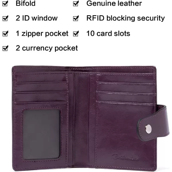 BOSTANTEN Women Leather Wallet RFID Blocking Small Bifold Zipper Pocket Wallet Card Case Purse with ID Window