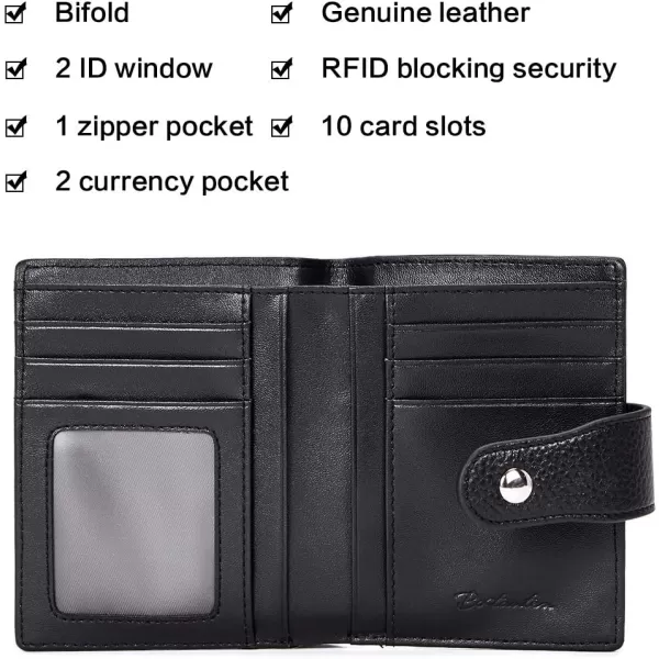 BOSTANTEN Women Leather Wallet RFID Blocking Small Bifold Zipper Pocket Wallet Card Case Purse with ID Window
