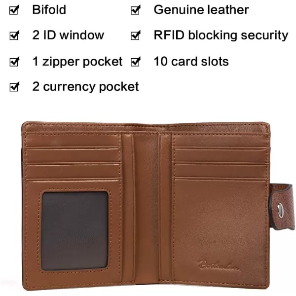 BOSTANTEN Women Leather Wallet RFID Blocking Small Bifold Zipper Pocket Wallet Card Case Purse with ID Window