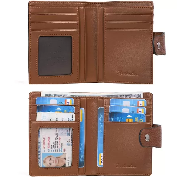 BOSTANTEN Women Leather Wallet RFID Blocking Small Bifold Zipper Pocket Wallet Card Case Purse with ID Window