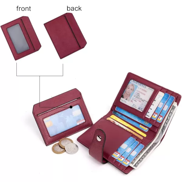 BOSTANTEN Women Leather Wallet RFID Blocking Small Bifold Zipper Pocket Wallet Card Case Purse with ID Window