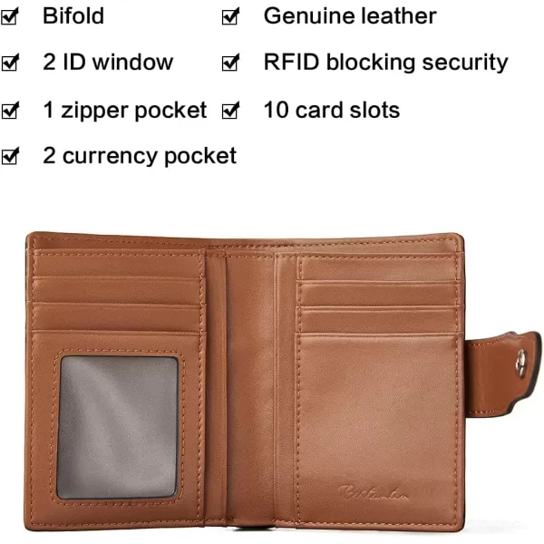 BOSTANTEN Women Leather Wallet RFID Blocking Small Bifold Zipper Pocket Wallet Card Case Purse with ID Window