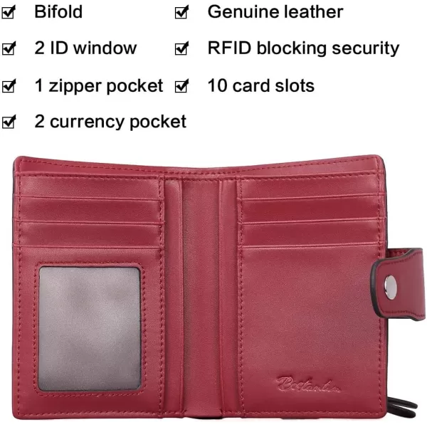 BOSTANTEN Women Leather Wallet RFID Blocking Small Bifold Zipper Pocket Wallet Card Case Purse with ID Window
