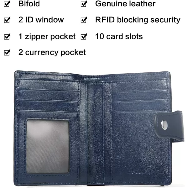 BOSTANTEN Women Leather Wallet RFID Blocking Small Bifold Zipper Pocket Wallet Card Case Purse with ID Window
