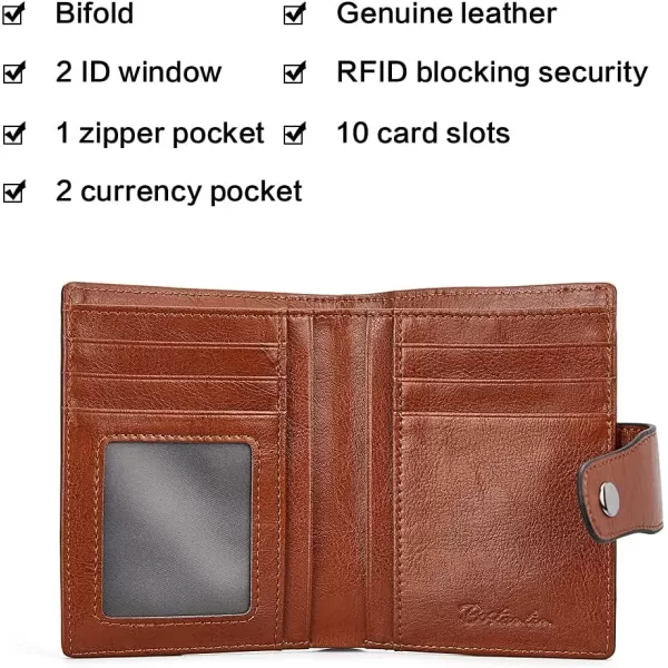 BOSTANTEN Women Leather Wallet RFID Blocking Small Bifold Zipper Pocket Wallet Card Case Purse with ID Window