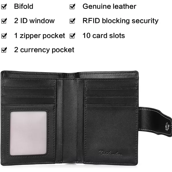 BOSTANTEN Women Leather Wallet RFID Blocking Small Bifold Zipper Pocket Wallet Card Case Purse with ID Window