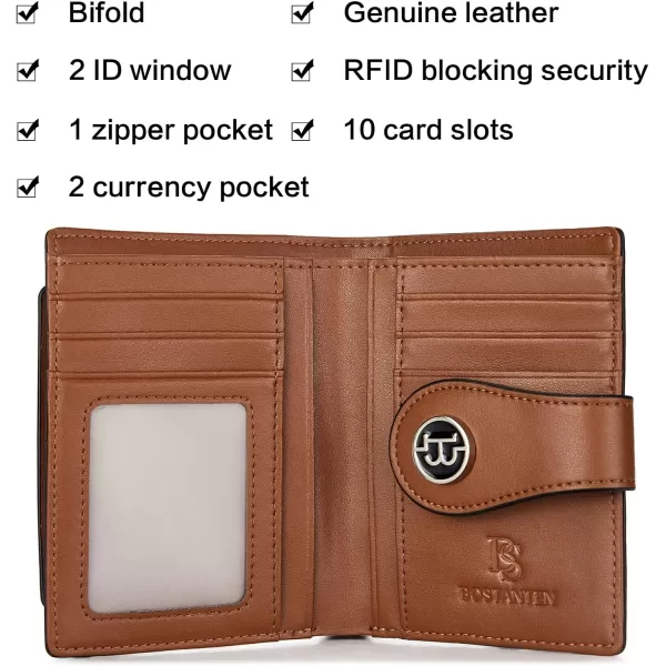 BOSTANTEN Women Leather Wallet RFID Blocking Small Bifold Zipper Pocket Wallet Card Case Purse with ID Window