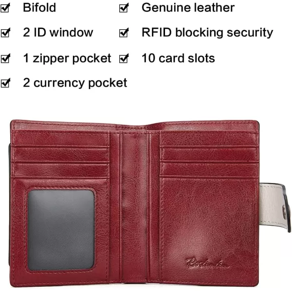 BOSTANTEN Women Leather Wallet RFID Blocking Small Bifold Zipper Pocket Wallet Card Case Purse with ID Window