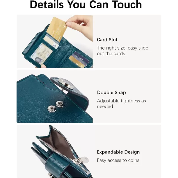 BOSTANTEN Women Leather Wallet Small RFID Blocking Bifold Zipper Pocket Wallet Card Case with ID Window Peacock Blue