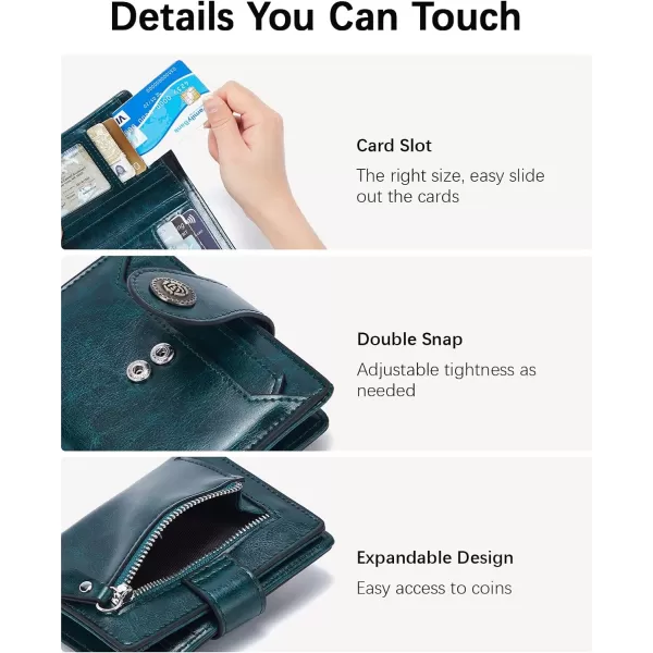 BOSTANTEN Women Leather Wallet Small RFID Blocking Bifold Zipper Pocket Wallet Card Case with ID Window Peacock Blue