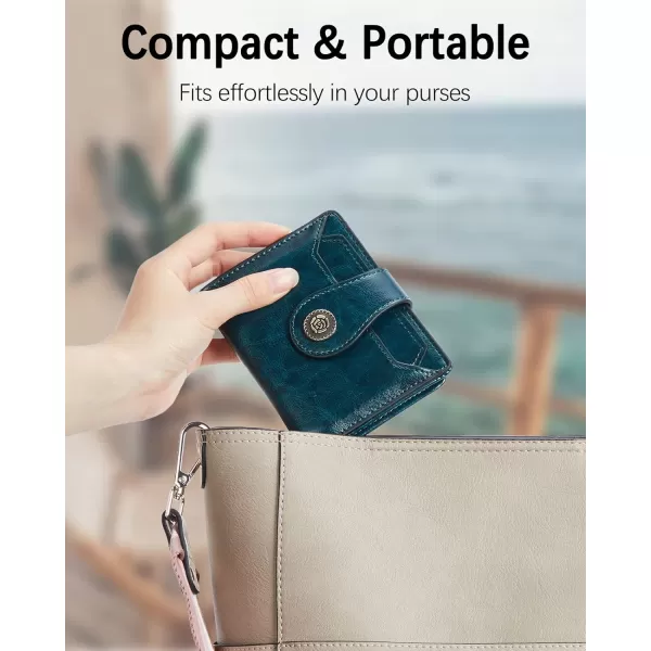 BOSTANTEN Women Leather Wallet Small RFID Blocking Bifold Zipper Pocket Wallet Card Case with ID Window Peacock Blue