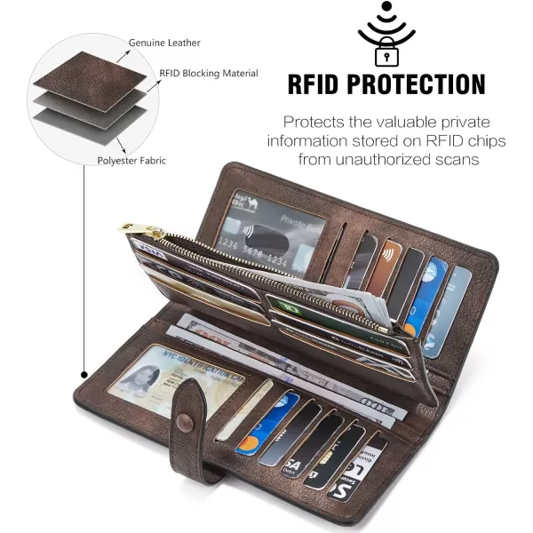 BOSTANTEN Womens Leather Wallets RFID Blocking Large Capacity Trifold Card Holder Ladies Phone Clutch