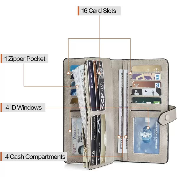 BOSTANTEN Womens Leather Wallets RFID Blocking Large Capacity Trifold Card Holder Ladies Phone Clutch