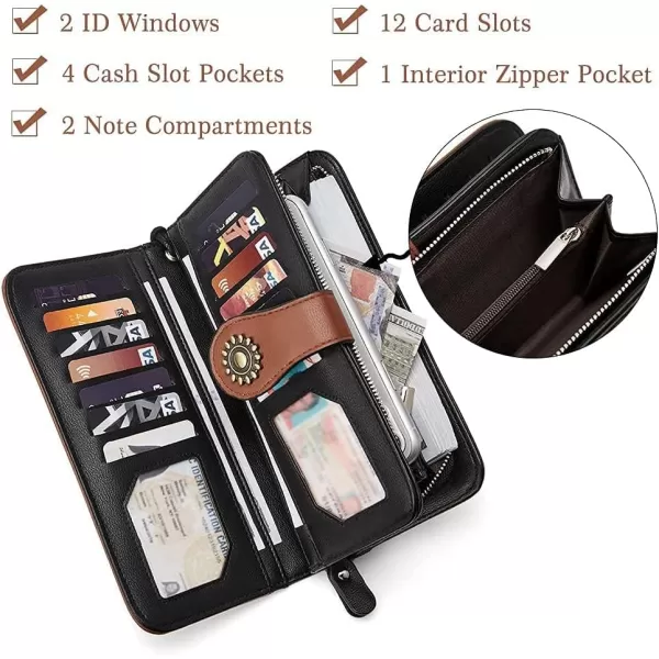BOSTANTEN Womens Wallet Genuine Leather Large Capacity Wristlet Clutch Purse Credit Card Holder with RFID Blocking