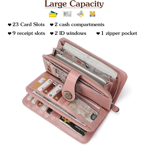 BOSTANTEN Womens Wallet Genuine Leather Large Capacity Wristlet Clutch Purse Credit Card Holder with RFID Blocking