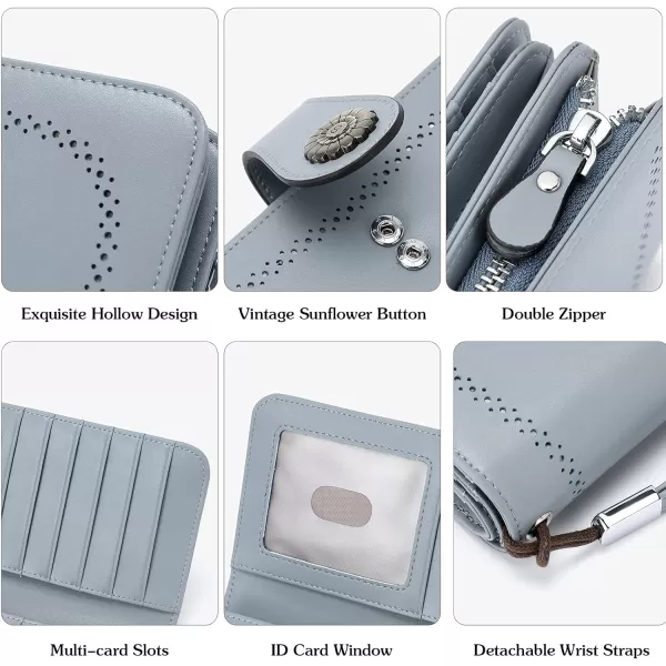 BOSTANTEN Womens Wallet Genuine Leather Large Capacity Wristlet Clutch Purse Credit Card Holder with RFID Blocking Grey Blue