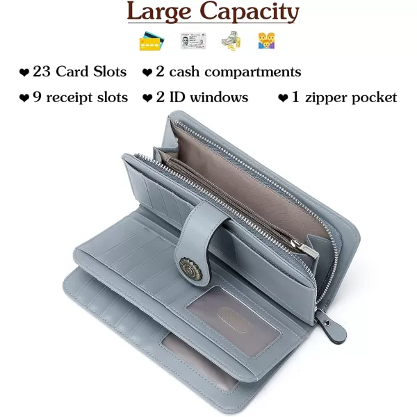 BOSTANTEN Womens Wallet Genuine Leather Large Capacity Wristlet Clutch Purse Credit Card Holder with RFID Blocking Grey Blue