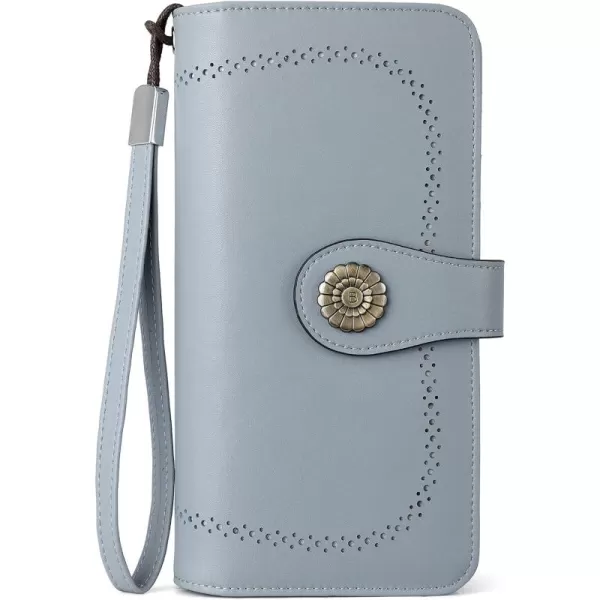 BOSTANTEN Womens Wallet Genuine Leather Large Capacity Wristlet Clutch Purse Credit Card Holder with RFID Blocking Grey Blue