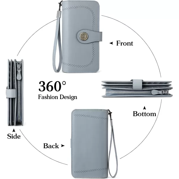 BOSTANTEN Womens Wallet Genuine Leather Large Capacity Wristlet Clutch Purse Credit Card Holder with RFID Blocking Grey Blue