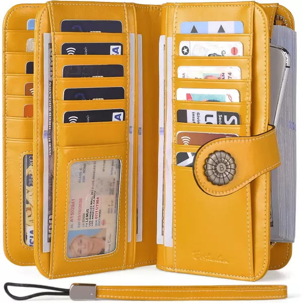 BOSTANTEN Womens Wallet Genuine Leather Large Capacity Wristlet Clutch Purse Credit Card Holder with RFID Blocking Yellow