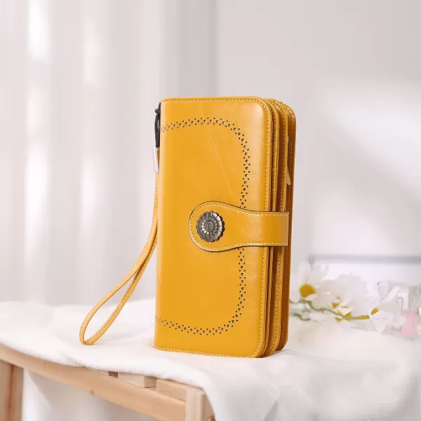 BOSTANTEN Womens Wallet Genuine Leather Large Capacity Wristlet Clutch Purse Credit Card Holder with RFID Blocking Yellow