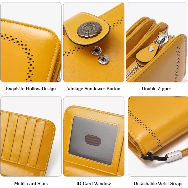 BOSTANTEN Womens Wallet Genuine Leather Large Capacity Wristlet Clutch Purse Credit Card Holder with RFID Blocking Yellow