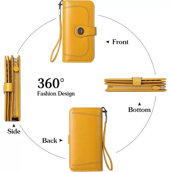 BOSTANTEN Womens Wallet Genuine Leather Large Capacity Wristlet Clutch Purse Credit Card Holder with RFID Blocking Yellow