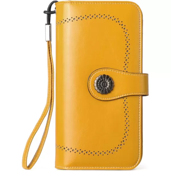 BOSTANTEN Womens Wallet Genuine Leather Large Capacity Wristlet Clutch Purse Credit Card Holder with RFID Blocking Yellow