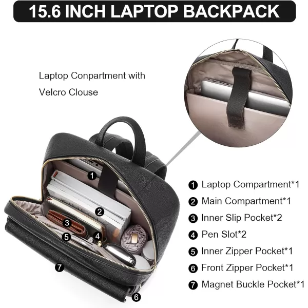 BOSTANTEN Leather Backpack for Women 15.6 inch Laptop Backpack Purse Casual Business Travel Computer Shoulder Bags with Trolley Sleeve Black