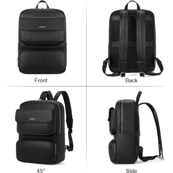 BOSTANTEN Leather Backpack for Women 15.6 inch Laptop Backpack Purse Casual Business Travel Computer Shoulder Bags with Trolley Sleeve Black