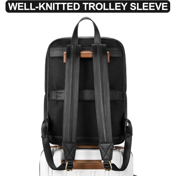 BOSTANTEN Leather Backpack for Women 15.6 inch Laptop Backpack Purse Casual Business Travel Computer Shoulder Bags with Trolley Sleeve Black