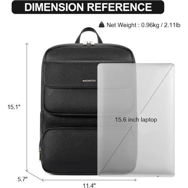 BOSTANTEN Leather Backpack for Women 15.6 inch Laptop Backpack Purse Casual Business Travel Computer Shoulder Bags with Trolley Sleeve Black