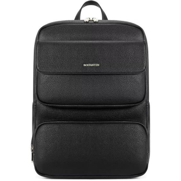 BOSTANTEN Leather Backpack for Women 15.6 inch Laptop Backpack Purse Casual Business Travel Computer Shoulder Bags with Trolley Sleeve Black