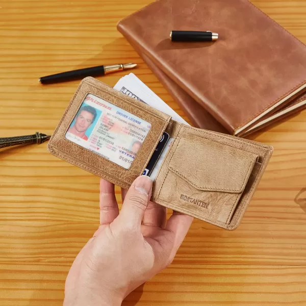 BOSTANTEN Genuine Leather Wallets for Men Bifold RFID Blocking Wallet with 2 ID Window)