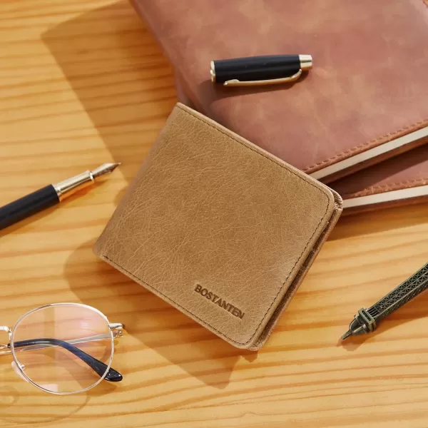 BOSTANTEN Genuine Leather Wallets for Men Bifold RFID Blocking Wallet with 2 ID Window)