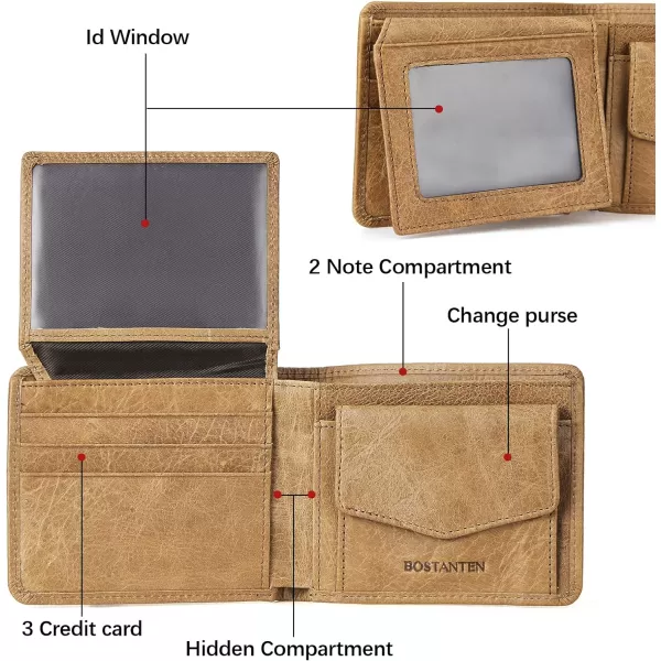 BOSTANTEN Genuine Leather Wallets for Men Bifold RFID Blocking Wallet with 2 ID Window)