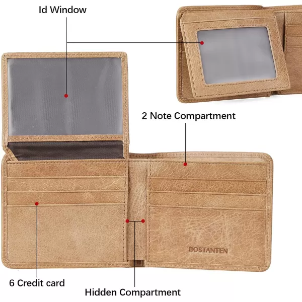 BOSTANTEN Genuine Leather Wallets for Men Bifold RFID Blocking Wallet with 2 ID Window)