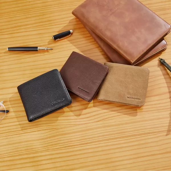 BOSTANTEN Genuine Leather Wallets for Men Bifold RFID Blocking Wallet with 2 ID Window)