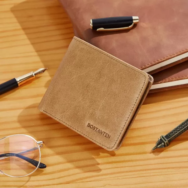 BOSTANTEN Genuine Leather Wallets for Men Bifold RFID Blocking Wallet with 2 ID Window)
