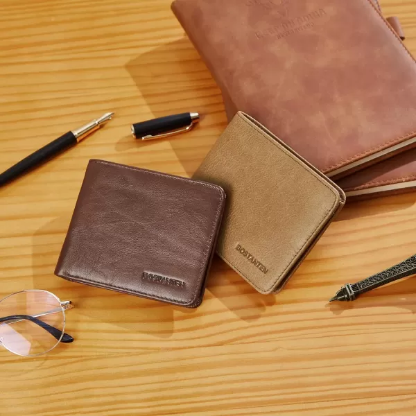 BOSTANTEN Genuine Leather Wallets for Men Bifold RFID Blocking Wallet with 2 ID Window)