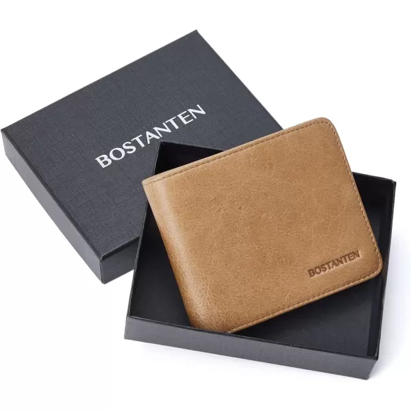 BOSTANTEN Genuine Leather Wallets for Men Bifold RFID Blocking Wallet with 2 ID Window)