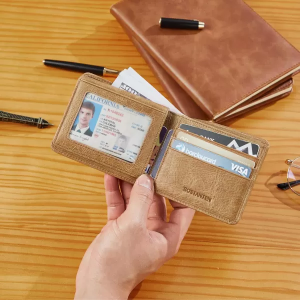 BOSTANTEN Genuine Leather Wallets for Men Bifold RFID Blocking Wallet with 2 ID Window)