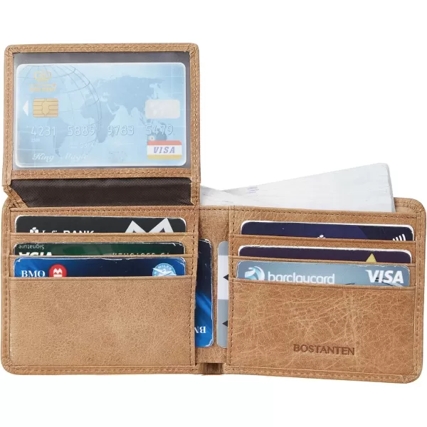 BOSTANTEN Genuine Leather Wallets for Men Bifold RFID Blocking Wallet with 2 ID Window)