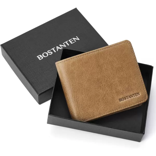 BOSTANTEN Genuine Leather Wallets for Men Bifold RFID Blocking Wallet with 2 ID Window)