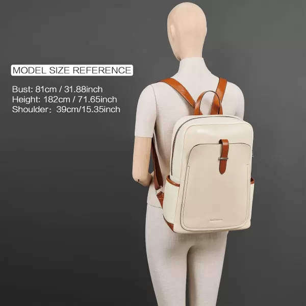 BOSTANTEN Leather Laptop Backpack for Women,15.6 inch Computer Backpack Purse College Daypack Work Travel Bag Beige-brown