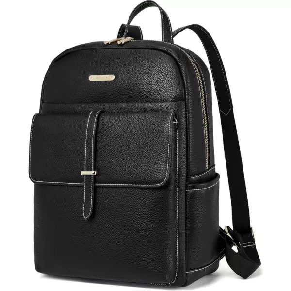 BOSTANTEN Leather Laptop Backpack for Women Large Capacity 15.6 inch Computer Bag Casual College Daypack Travel Bag Black