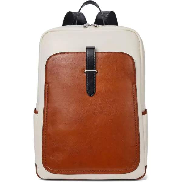 BOSTANTEN Leather Laptop Backpack for Women,15.6 inch Computer Backpack Purse College Daypack Work Travel Bag Beige-brown