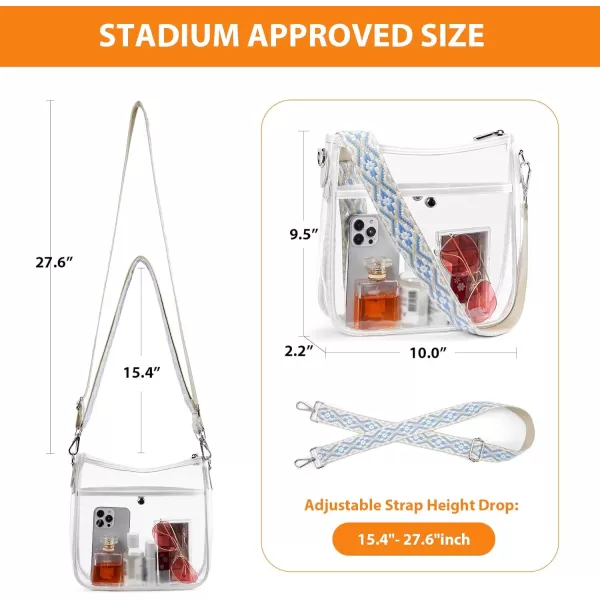 BOSTANTEN Clear Bag for Stadium Events Crossbody Bags Stadium Approved Concert Shoulder Purse with Adjustable Guitar Strap