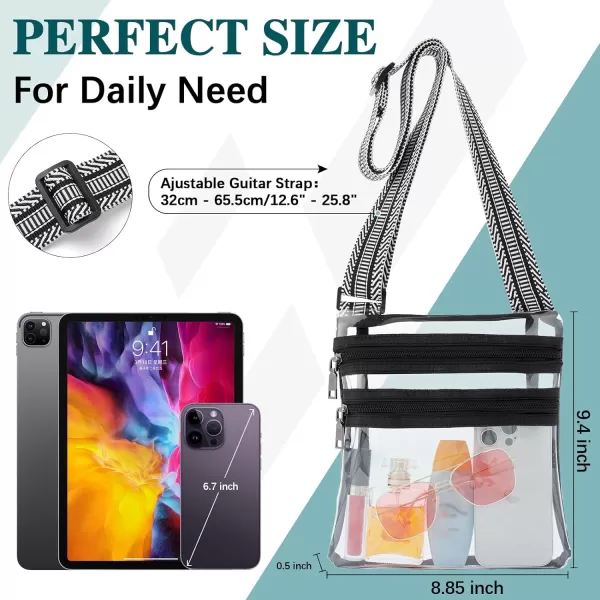 BOSTANTEN Clear Bag for Stadium Events Crossbody Bags Stadium Approved Concert Shoulder Purse with Adjustable Guitar Strap