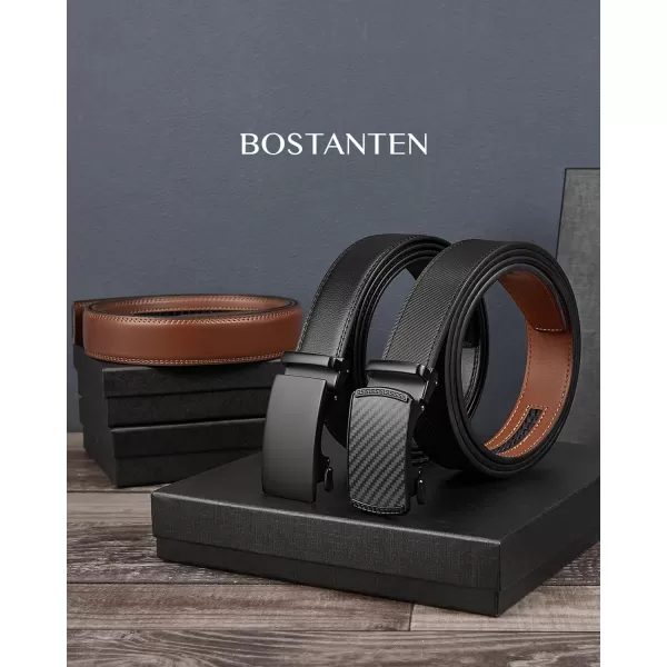 BOSTANTEN Mens Belt Leather 2 Pack Ratchet Belt For Men Dress and Casual with Adjustable Buckle, Trim to Fit